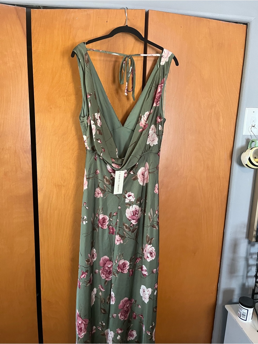 NWT Thirty Thirty Backless Green Floral Maxi Dress Size Large